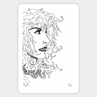 The unknown girl. Pen portrait. Sticker